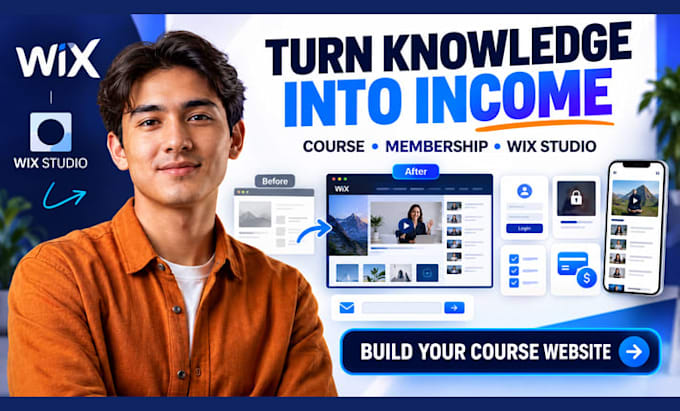 create wix online course website, wix membership setup and wix studio design