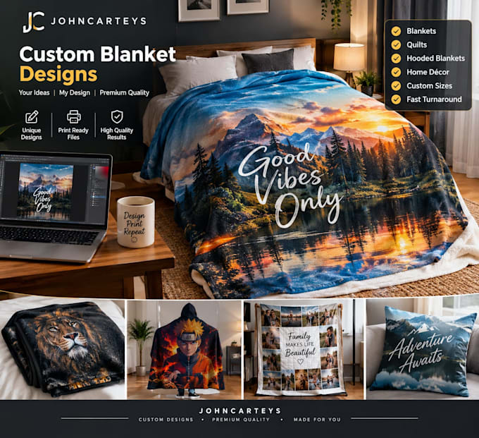 create premium custom blanket, quilt, hooded blanket and bedding designs
