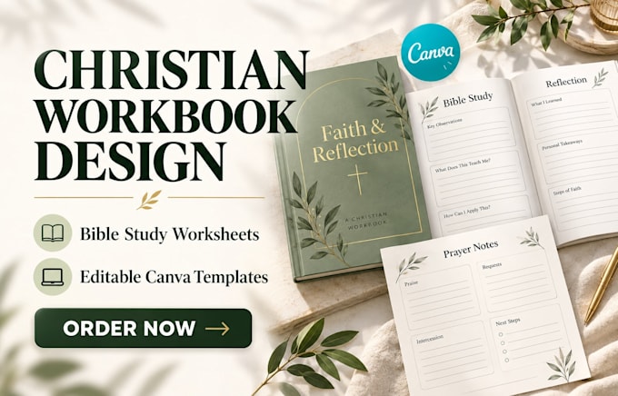 design christian workbook design, bible study worksheets, canva templates