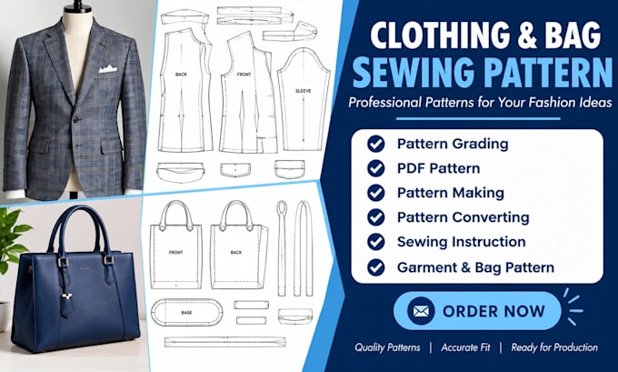 create digital sewing pattern for clothing and bag design pdf pattern