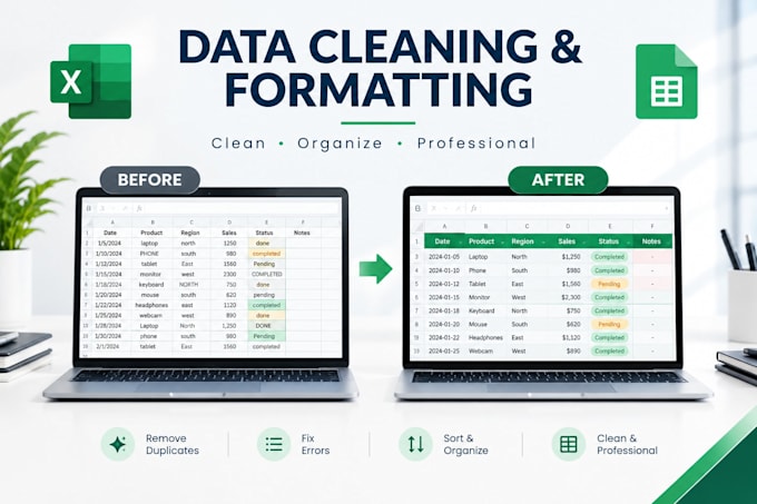 accurate excel data entry, cleanup spreadsheet formatting