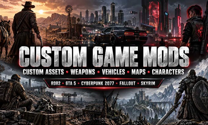 mod red dead redemption 2, gta 5, cyberpunk, fallout, skyrim with custom assets