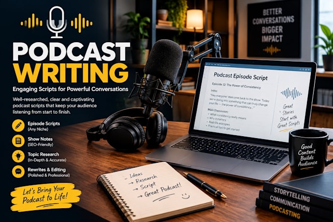 write your podcast script, episode outline, or show notes