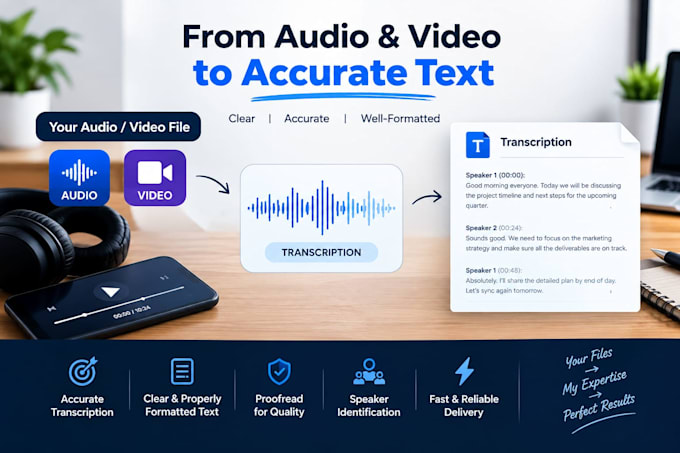 professionally transcribe audio and video files into text