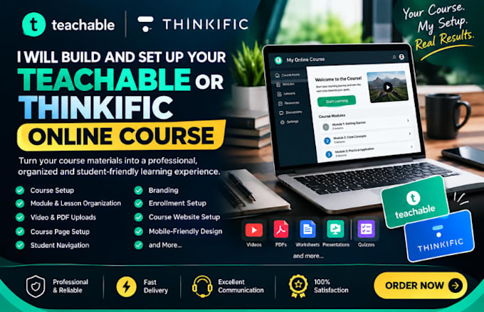 build and set up your teachable or thinkific online course