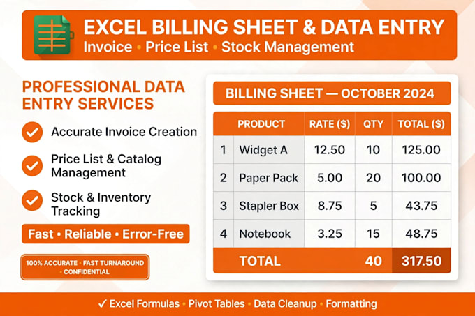 do vlookup in excel , billing sheets and fast data entry