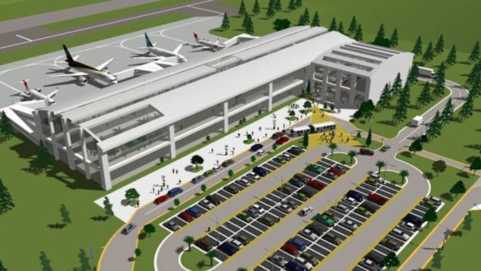create modern 3d airport ,car park design with realistic architectural rendering