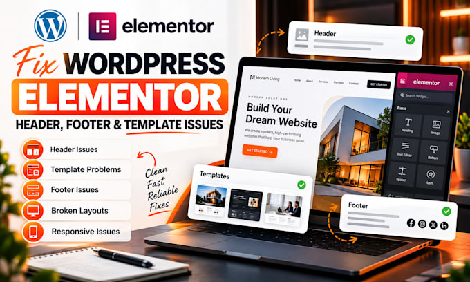 fix wordpress elementor header, footer, and template issues