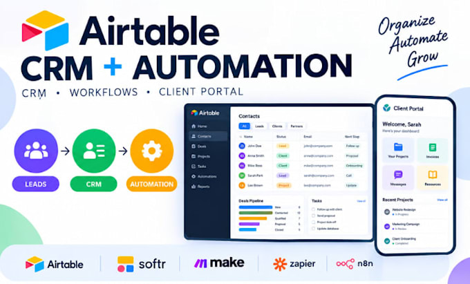 build airtable crm automation and softr client portal setup airtable database