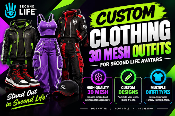 custom clothing 3d mesh outfits second life avatars