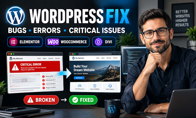 fix wordpress issues elementor woocommerce divi bugs and critical errors