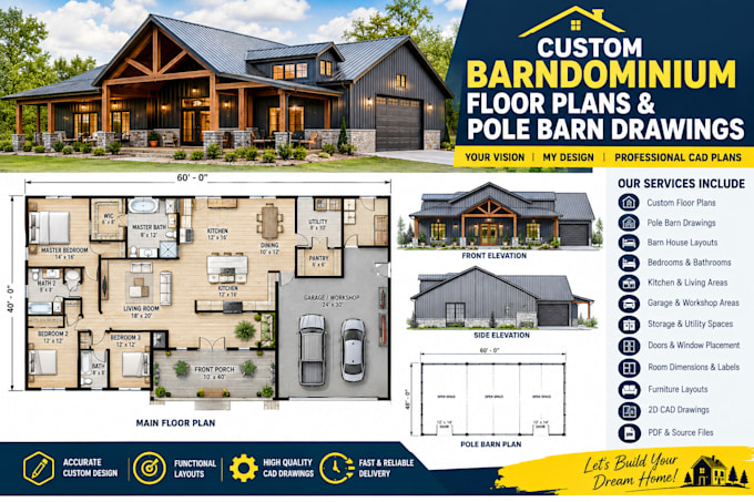 create custom barndominium floor plans and pole barn house