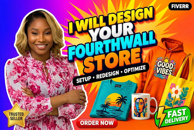 do fourthwall website design setup fourth wall store, list pod product and merch