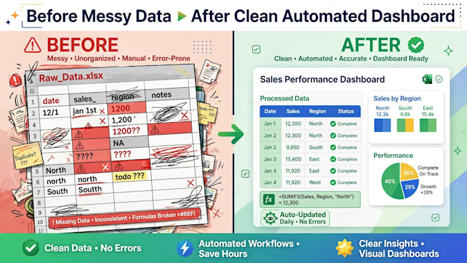 fix excel formulas, automate sheets and create dashboard