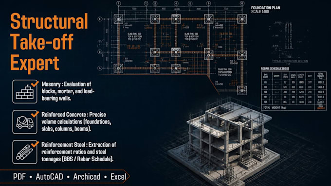 do concrete and masonry takeoff from PDF, autocad or archicad to excel