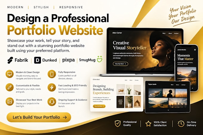 design a professional portfolio website using fabrik dunked pixpa and smugmug