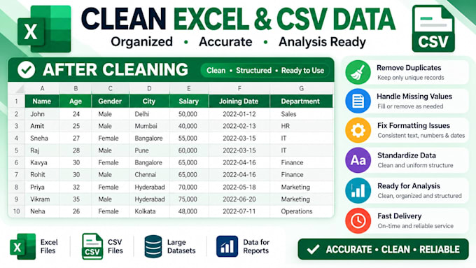 clean and preprocess your excel or CSV data