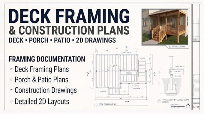 create deck plans, porch plans and patio framing drawings