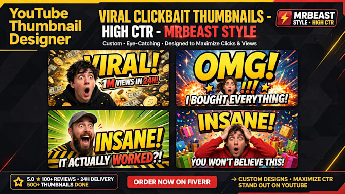 design viral clickbait youtube thumbnail mrbeast style