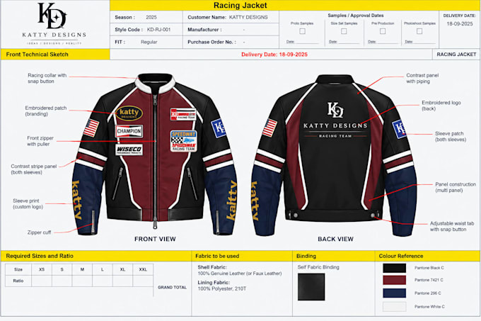 create bomber, flight, racing, aviator, motorcycle jackets tech packs for brands