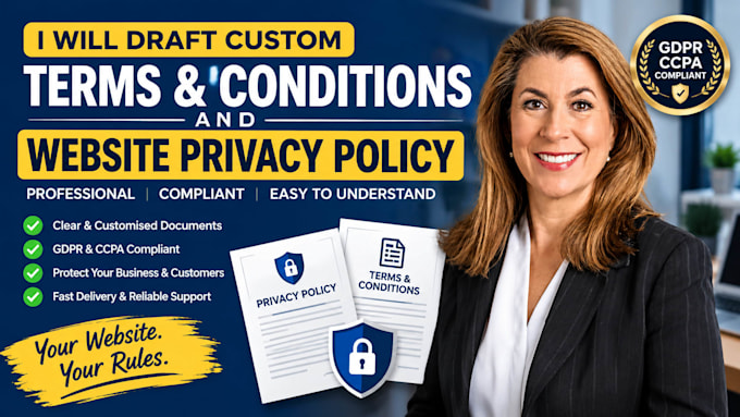 draft custom terms and conditions and website privacy policy