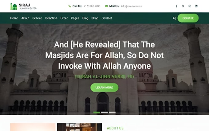build squarespace islamic mosque website religious organization website donation