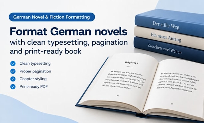 format german novels with clean typesetting, pagination and print ready book