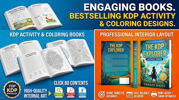 do kdp activity book cover design coloring book and journal interior layout