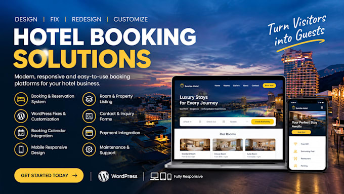 fix or design hotel booking website, hotel website, wordpress booking website