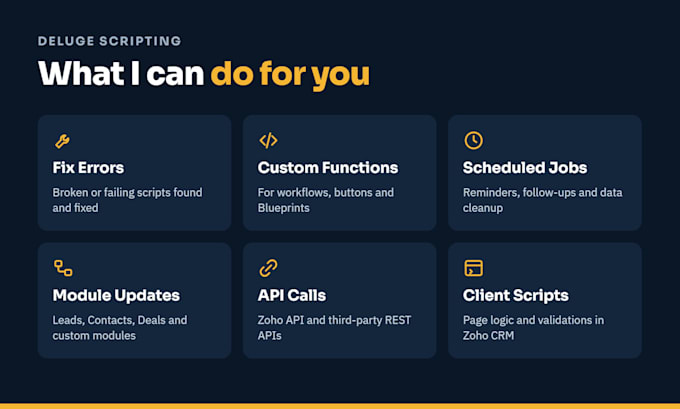 write or fix zoho deluge scripts and custom functions