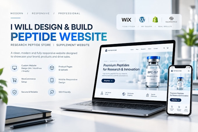 build peptide website, research peptide store, woocommerce peptide website