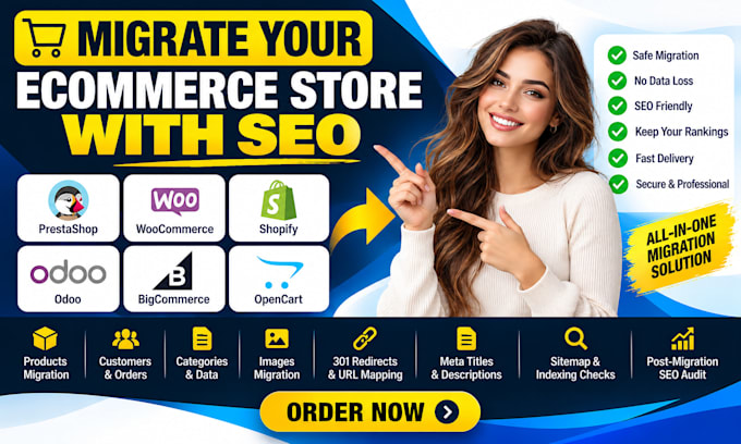 migrate your prestashop woocommerce shopify odoo bigcommerce opencart store seo