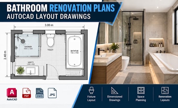 create bathroom renovation plans, autocad layout drawings