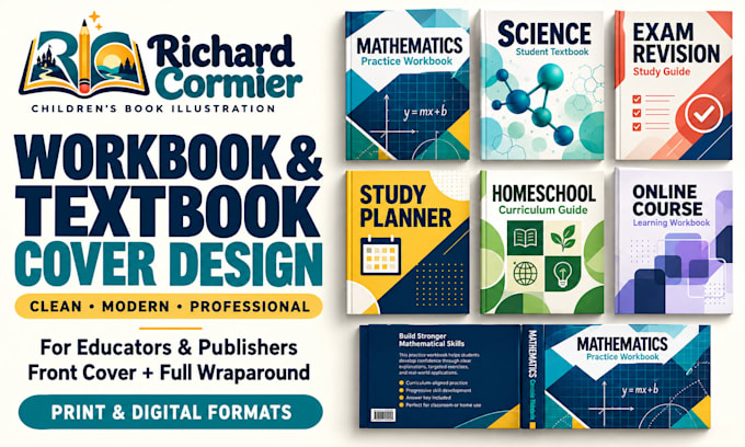 design a clean professional textbook and workbook cover for education publishers
