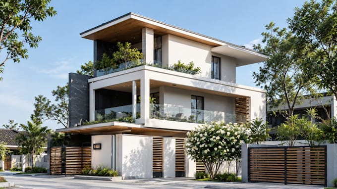design house exterior and realistic 3d render for house renovation visualization