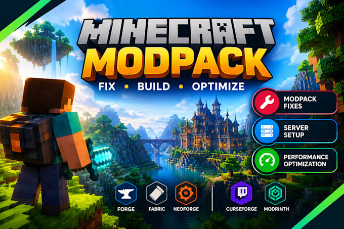 fix, build optimize minecraft modpack, minecraft server setup modpack developer