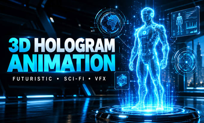 create futuristic 3d hologram animation and sci fi vfx