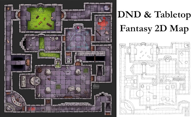 draw dnd battle maps, ttrpg maps, fantasy maps and 2d game map environments