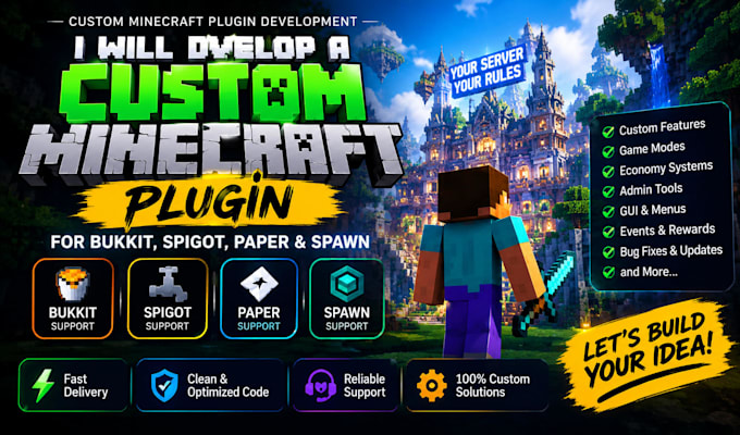 develop minecraft plugin bukkit, spigot, paper spawn, addon any version