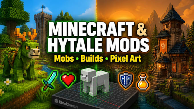 create custom minecraft and hytale mod, mob, builds, pixel art for java bedrock
