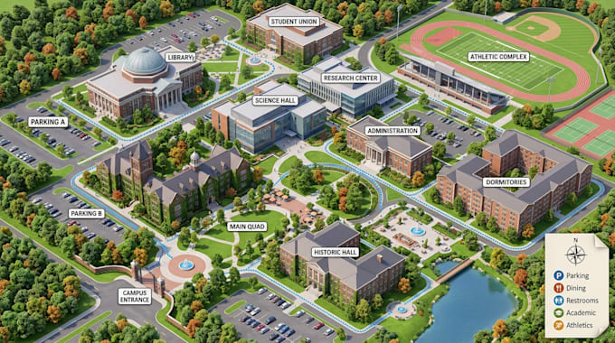 design custom campus, school, university and wayfinding maps