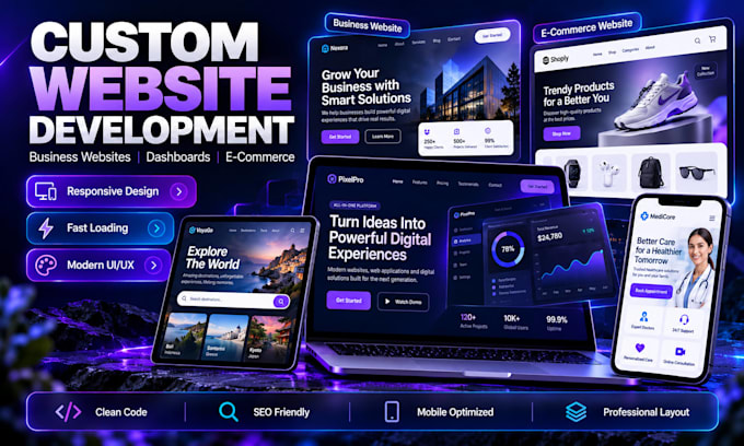 develop a custom responsive website as a full stack developer