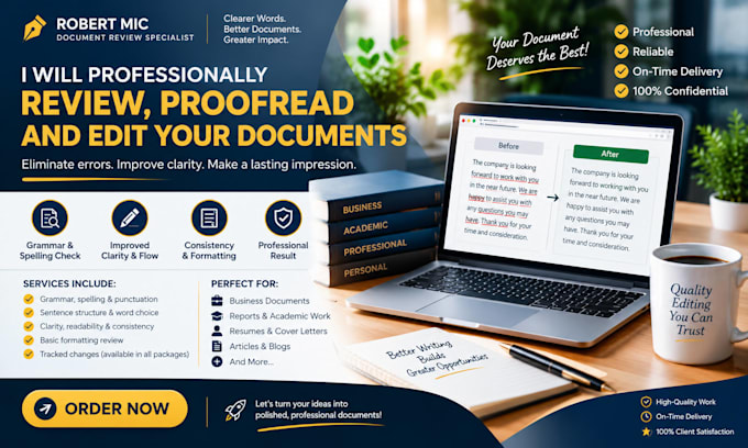 professionally review, proofread and edit your documents