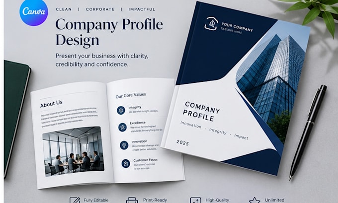 design a professional canva brochure or company profile