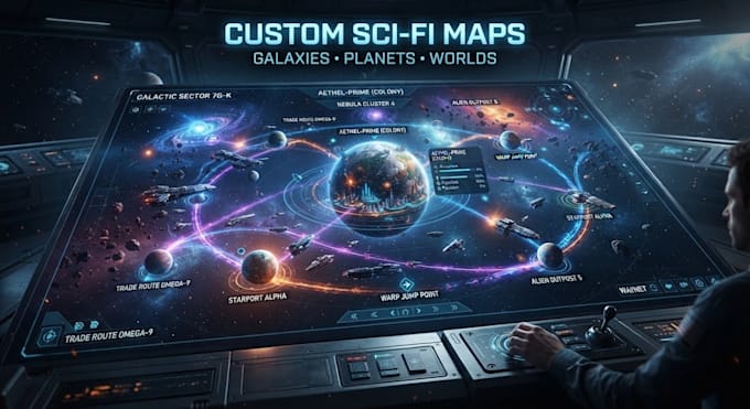 draw a professional fantasy or scifi map illustration