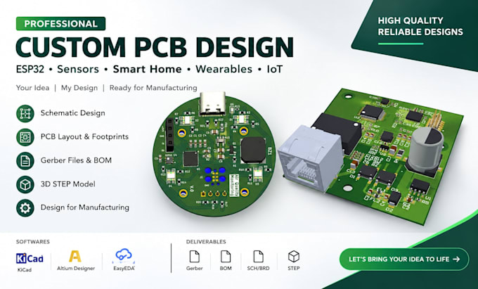 design esp32 sensor, smart home, wearable and iot custom pcb hardware
