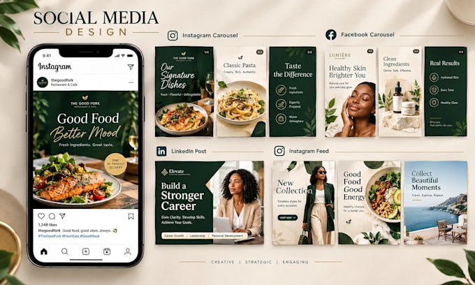 design instagram carousel, facebook carousel, linkedin post, instagram feed