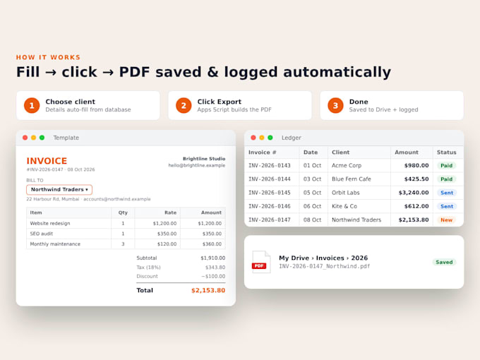 build an automated invoice generator in google sheets with PDF export