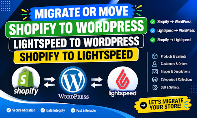 migrate move shopify to wordpress, lightspeed to wordpress shopify to lightspeed