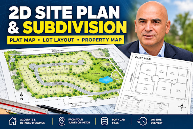 design 2d site plans, land subdivision plans and plant map